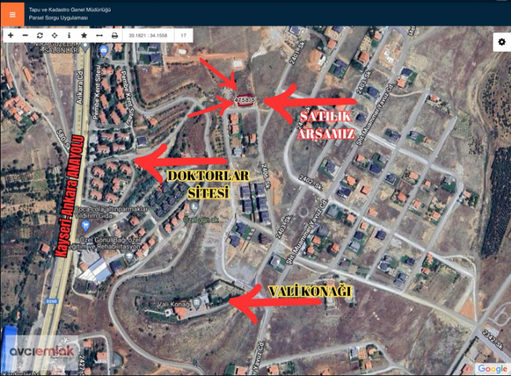 500 m2 ARSA ,VALİ KONAĞI İLERİSİ DOKTORLAR SİTESİ ARKASINDA